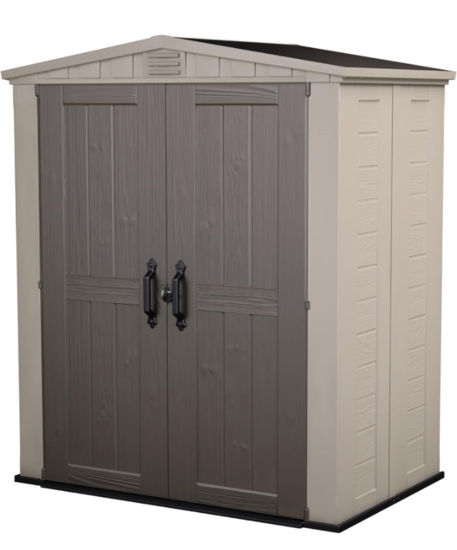 Photo 1 of ***see notes***Keter Factor 6x3 Outdoor Storage Shed Kit-Perfect to Store Patio Furniture, Garden Tools Bike Accessories, Beach Chairs and Push Lawn Mower, Taupe & Brown