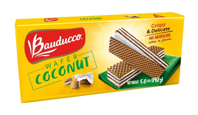 Photo 1 of *EXP 3/3/2025* Bauducco Coconut Wafers - Crispy Wafer Cookies With 3 Delicious, Indulgent Decadent Layers of Coconut Flavored Cream - Delicious Sweet Snack or Desert - 5.0oz