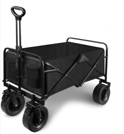 Photo 1 of Collapsible Folding Garden Cart with Brake, Outdoor Camping Wagon with 360 Degree Swivel 8" off-road Wheels and Adjustable Handle, 330lbs Weight Capacity Park Utility Picnic Camping Cart, Black