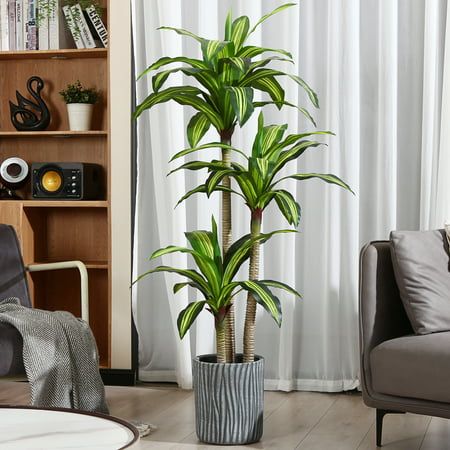 Photo 1 of 6ft Artificia Dracaena Tree in Pot Faux Plants Indoor Outdoor Decor Fake Tree Silk Plants for Home Decor Office Living Room Porch Patio Perfect Housewarming Gift