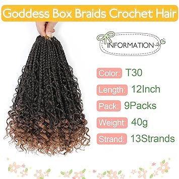 Photo 1 of Fulcrum Goddess Box Braids Crochet Hair 12 Inch, 9 Packs Box Braids Crochet Hair for Women, Crochet Braids with Curly Ends (12Inch, T30#)