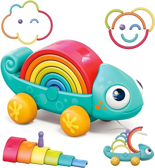 Photo 1 of ChoiQua Rainbow Stacking Toy 18 Months+, Fine Activity Toddler Toy, Ages 1-3, Montessori Learning Push and Pull Toy, Chameleon Boys Girls Kids Gifts