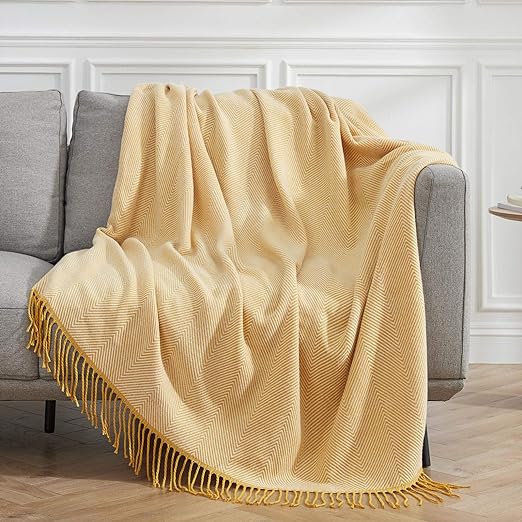 Photo 1 of 
Roll over image to zoom in







VIDEO
VEEYOO Yellow Throw Blanket - Lightweight Extra Soft Throw Blanket for Couch, Tassels Decor Knitted Blanket for Bedroom, Office, Gift, Yellow Stripe Travel Blanket 60x80 Inch