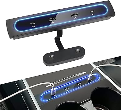 Photo 1 of Foruly for 2021 2022 2023 Tesla Model Y 3 Accessories Docking Station 4 in 1 USB LED Hub, Compatible Docking ?Station ?of Center Console Smart Sensor for Tesla Black