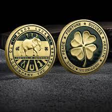 Photo 1 of 1pc, Double Sided Lucky Coin, Four Leaf And Elephant Collection Coin, Commemorative Coin, Happiness, Lucky Success, Health, Peace, And Love Blessing Coin
