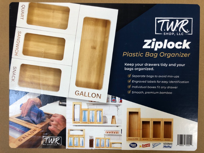 Photo 1 of  Ziplock Bag Storage Organizer for Kitchen Drawer, Food Storage Bag Holders for Drawer, Wood Baggie Organizer Storage Dispenser, Sandwich Bag Organizer for Gallon Quart Sandwich Snack