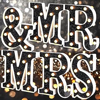 Photo 1 of *** BUNDLE X 2 *** VIHOSE 6 Pcs Glitter MR & MRS Light Up Letters Glitter Shiny Letter Lights Mr and Mrs Sign Wedding Party Decor Battery Operated Wedding Table Wall Decor Shiny Alphabet Sign Gifts(Black)