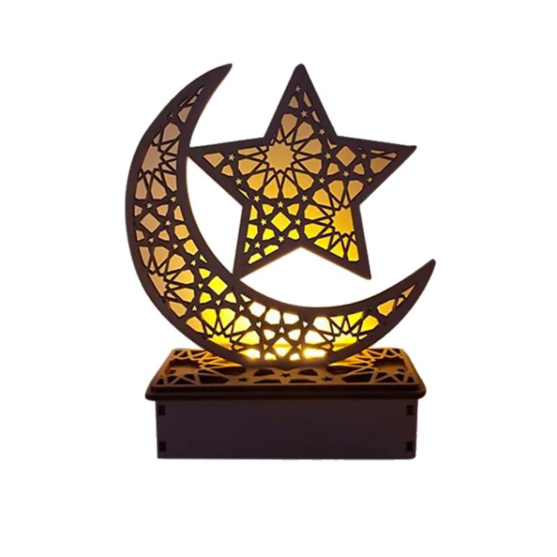 Photo 1 of *** BUNDLE X 3 *** Ramadan Light Eid Mubarak Lamp Decorations for Home 3D Wooden Moon Star LED Night Lights Ornaments Table Decor Crafts Indoor for Muslims Islamic Kids Room (N1) N-1