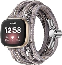 Photo 1 of V-MORO Leather Band Compatible with Fitbit Versa 3/Sense Bands Multilayer Wrap Bracelets Women Suede Leather Strap Replacement with Updated Adjustable Clasp for Fitbit Versa 3/Sense Smart Watch