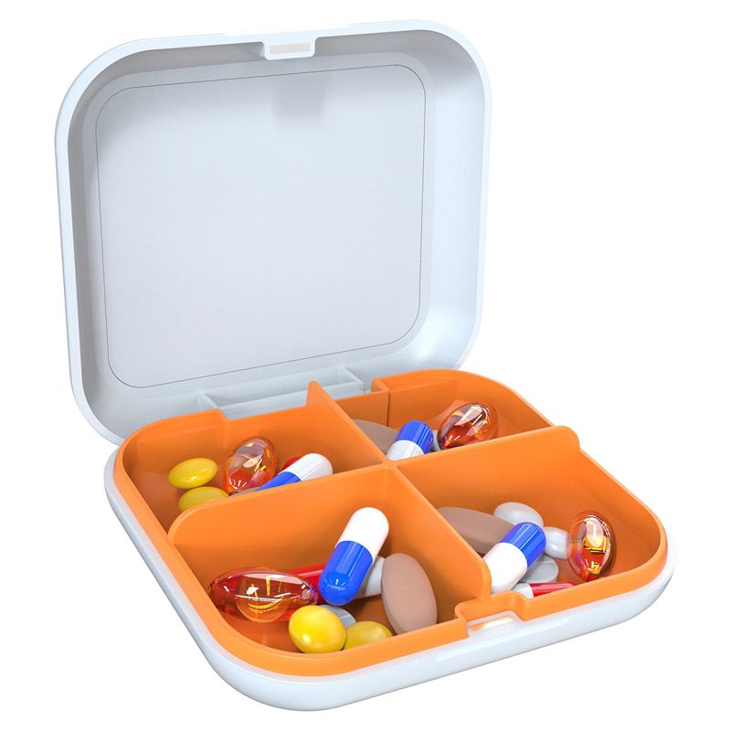 Photo 1 of *** BUNDLE X 2 *** Pill Box Portable Pill Dispensing Box, Travel Portable Pill Box, 4-Compartment Daily Portable Pill Organizer, Suitable for Vitamins, Medicines, Fish Oil (White+Orange)