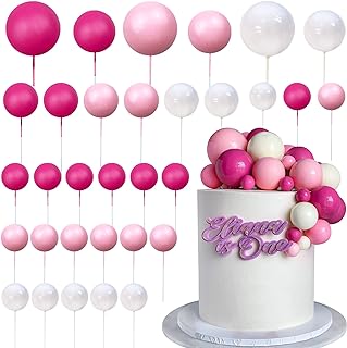 Photo 1 of *** BUNDLE X 2 *** Ball Cake Topper Ball Cake Picks Colorful Pearl Ball Shaped Cupcake Insert Cake Topper for Bear Theme Birthday Party Favors Wedding Decoration (Pink White Hot Pink)
