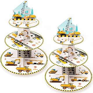 Photo 1 of *** BUNDLE X 2***  Pack 3 Tier Construction Theme Cupcake Stand Cardboard Dump Truck Dessert Tower Cake Display Tower Holder Cupcake Serving Stand Round for Baby Shower Birthday Party Supplies