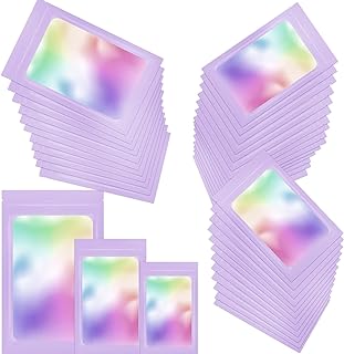 Photo 1 of *** BUNDLE X 3 *** Jazpyne smell proof bags 120 Pack holographic bags Resealable mylar bags (3 Sizes: 5x8 + 4x6 + 3x5 Inch: Each 40 pcs) Purple