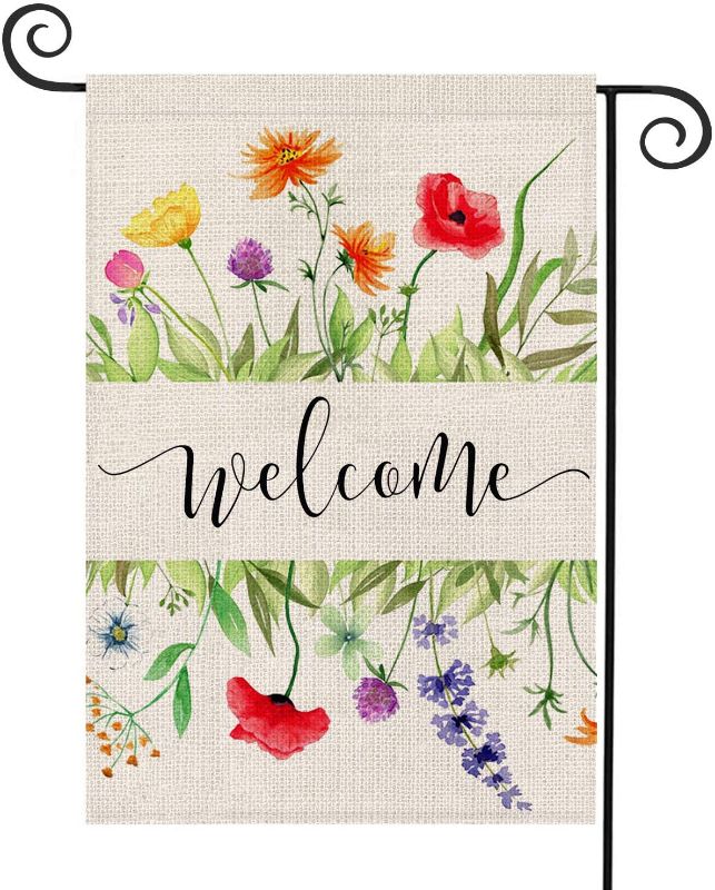 Photo 1 of *** BUNDLE X 3 *** Welcome Spring Garden Flag 12x18 inches Watercolor Floral Spring Flag Summer Flag Vertical Double Sided Yard Flag Porch Flag Outdoor Decoration Decorative Home Décor 12 × 18 inches