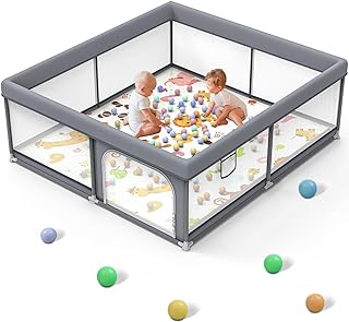 Photo 3 of Large Baby Playpen, Sturdy Safety Baby Playard for Babies and Toddlers, Wrap Around Cushion Design and Soft Breathable Mesh Play Pen, Baby Activity Center with 8 Suction Cup Bases (50"x50")