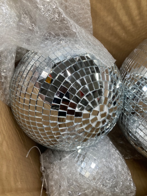 Photo 3 of 4 pack Large Disco Ball Silver Hanging Disco Balls Reflective Mirror Ball Ornament for Party Holiday Wedding Dance and Music Festivals Decor Club Stage Props (12 Inch, 8 Inch, 6 Inch, 4 Inch)