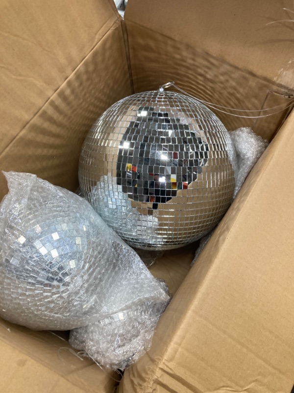 Photo 2 of 4 pack Large Disco Ball Silver Hanging Disco Balls Reflective Mirror Ball Ornament for Party Holiday Wedding Dance and Music Festivals Decor Club Stage Props (12 Inch, 8 Inch, 6 Inch, 4 Inch)