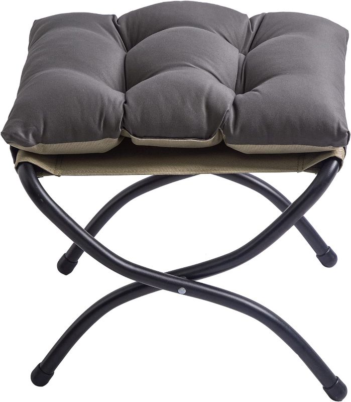 Photo 1 of 15" Folding Foot Stool for Patio, Small Accent Outdoor Foot Rest, Elegant Foldable Ottoman with Metal Frame, Upholstered Folding Footstool for Home Living Room Bedroom Washable Dark Grey
