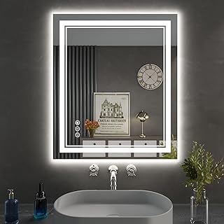 Photo 1 of LED Bathroom Mirror with Lights Makeup Mirrors Smart 32x24In Lighting Stepless Dimmable Wall Vanity Mirror Anti-Fog, 3000 4000 6000K Change Adjustable Colour,Touch Switch Memory Function