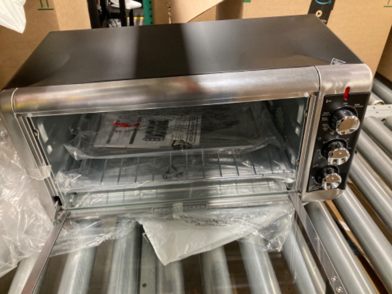 Photo 1 of BLACK+DECKER TO3250XSB 8-Slice Extra Wide Convection Countertop Toaster Oven, Includes Bake Pan, Broil Rack & Toasting Rack, Stainless Steel/Black