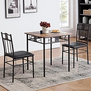 Photo 1 of VECELO Small Dining Table Set for 2, 3 Piece Kitchen Bar Dinette Square, with PU Padded Chairs, Retro-Brown Dining table set for 2 Retro-brown