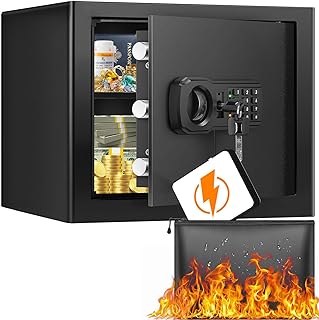 Photo 2 of 1.0 Cuft Small Fire Proof Home Safe Box, Electronic Security Digital Safe Box With Programmable Keypad, Removable Shelf, Combination Lock Fireproof Safe For Cash Jewelry Document Firearm Medicines 1.0 Cu ft