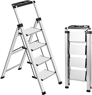 Photo 3 of 3 Step Ladder Lightweight Folding Step Stool, Aluminum Portable Lightweight Ladder for Home and Office Use, Anti-Slip Pedal 330 Lbs Capacity Household Stepladder(silver) 3 stepB