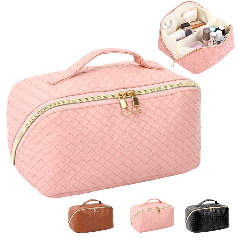 Photo 1 of *** BUNDLE X 2 *** Fixwal Toiletry Bags for Traveling Women, Large Capacity Cosmetic Bag, Waterproof Portable Travel Makeup Bag with Handle and Divider for Women, Pink