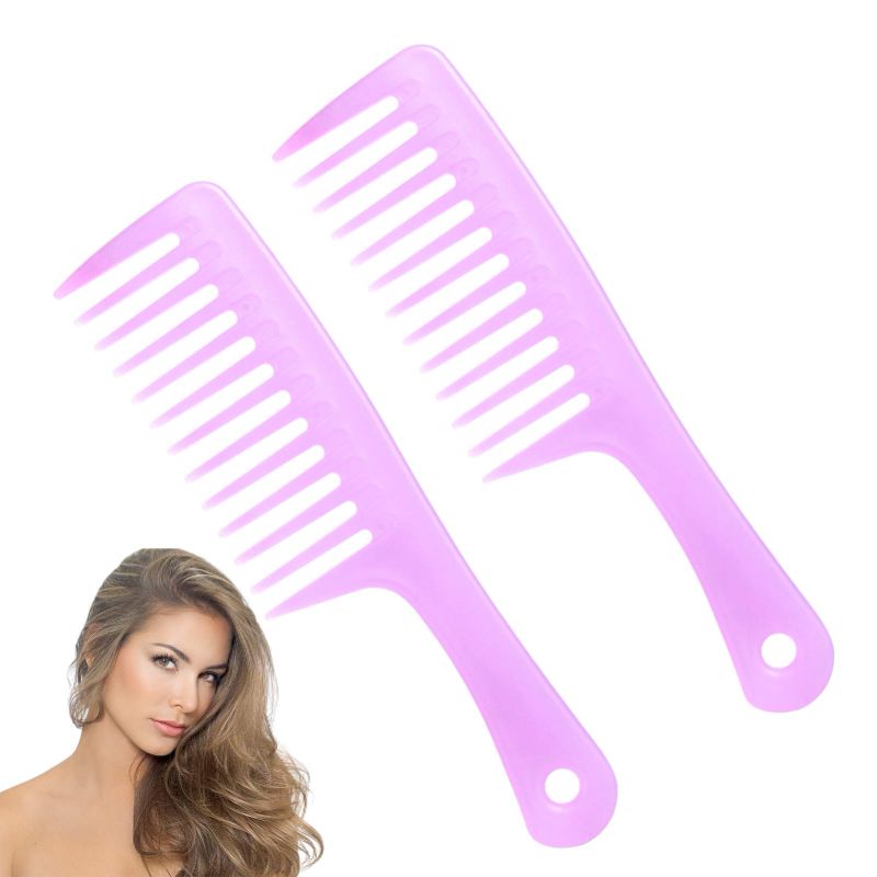 Photo 2 of *** BUNDLE X 2 *** Wide Tooth Comb Hair Combs: 2Pcs Wide Tooth Comb for Curly Hair,Black Hair,Thick Hair,Fine Hair,Wet Hair,Plastic Long Large Wide Tooth Comb for Shower Detangler,Hair Combs for Women(Purple)