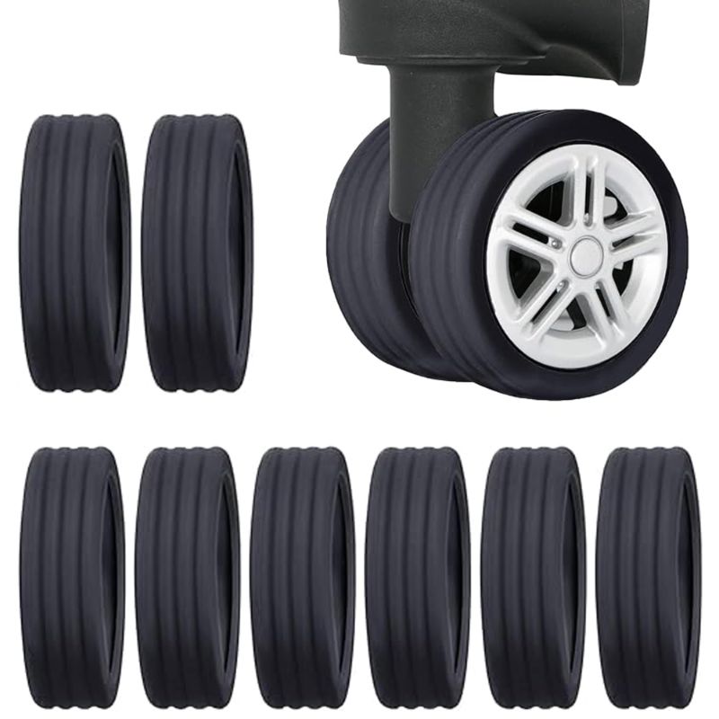 Photo 1 of *** BUNDLE X 2 *** 8PCS Luggage Wheel Covers Luggage Wheel Protective Covers for Most 8-Spinner Wheels Travel Luggage Sets Silicone Protective Cover for Luggage Spinner Wheel(Black)