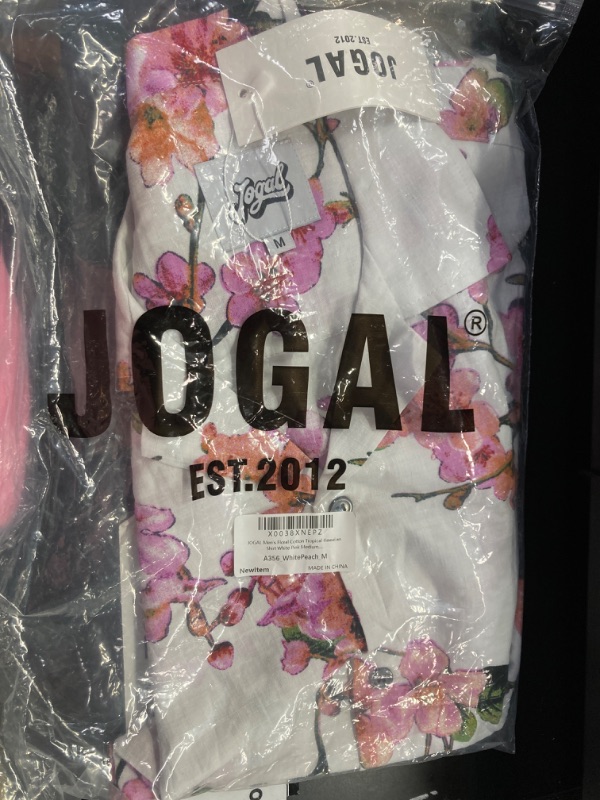 Photo 1 of JOGAL Men's Floral Hawaiian Shirts Regular Fit Tropical Shirt Small White Pink