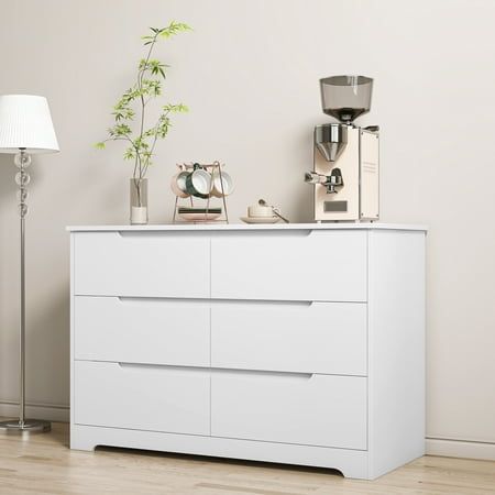 Photo 1 of Homfa 6 Drawer White Dresser for Bedroom Modern Chest of Drawers Wood Storage Cabinet for Living Room Nursery Kitchen Office