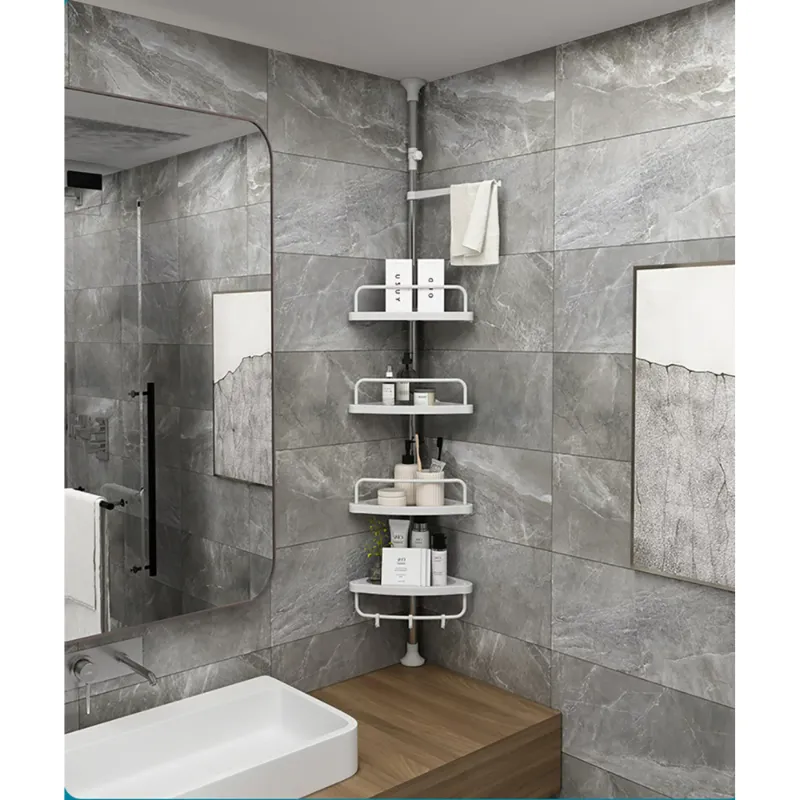 Photo 1 of 4 Layer White Bathroom Shower Shelf Corner Organizer Shower Caddy with 4 Shelves, White