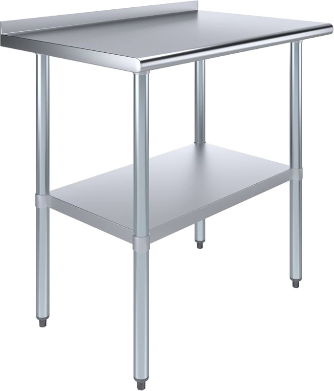 Photo 1 of AmGood 36" Long x 24" Deep Stainless Steel Work Table with 1.5" Backsplash | Metal Kitchen Food Prep Table | NSF