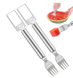 Photo 1 of 2 PACK 2-in-1 Watermelon Cutter and Fork, 9.5 Inch Stainless Steel Fruit Cutter Slicer Tool
