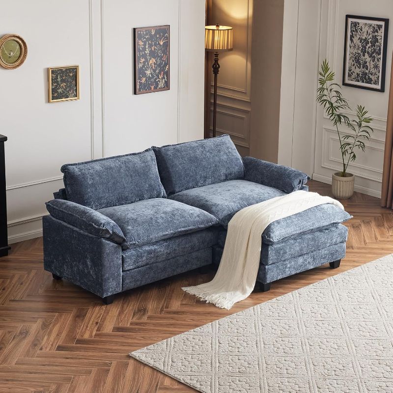 Photo 1 of ***ITEM MAY NOT BE EXACT***  Karl home Sectional Sofa Modular Deep Seat Sofa Couch with Ottoman, Chenille Sofa Sleeper Comfy Upholstered Furniture for Living Room, Apartment, Studio, Office, Dusty-Blue
