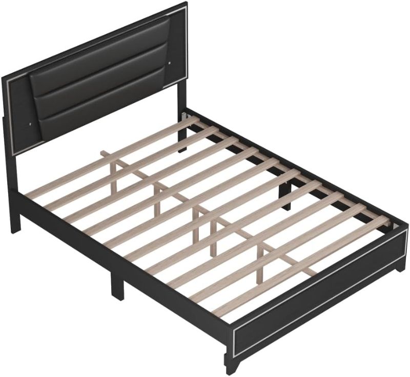 Photo 1 of *** PRODUCT MAY BE SIMILAR BUT NOT EXACT***   Queen Bed Frame (King Side rail) with Headboard Modern Sparkling Platform Bed No Box Spring Needed (Black)
