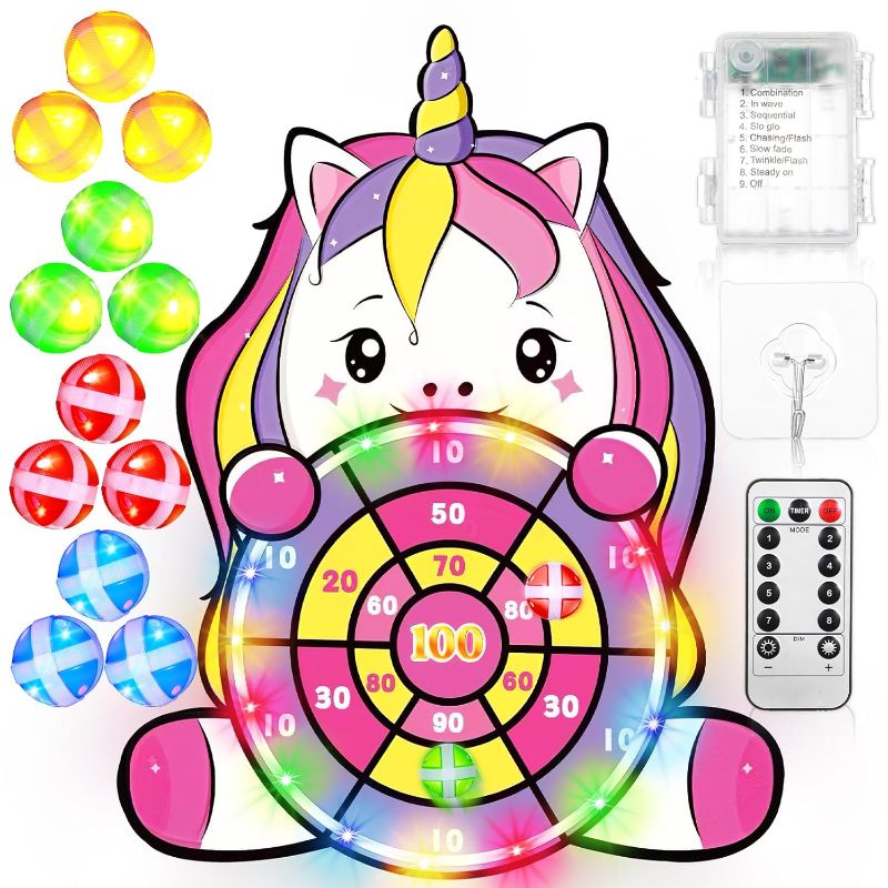 Photo 1 of Halloscume 30" LED Dart Board with Light Up 12 Sticky Balls Light Up Indoor/Outdoor Party Games for Boys and Girls(Unicorn)