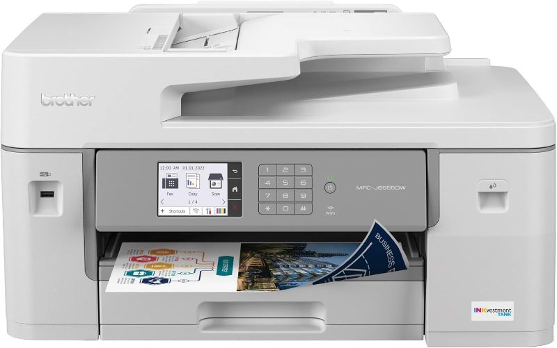 Photo 1 of Brother MFC-J6555DW INKvestment tank color inkjet all in one printer 
11"x17" print, copy,scan and fax capabilties white