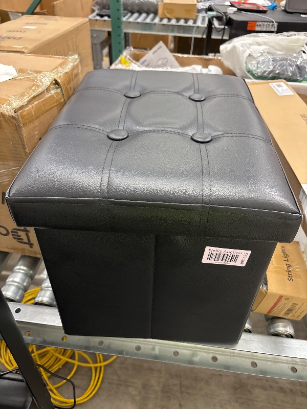 Photo 1 of Bsketa Storage Ottoman, Folding Foot Stool with Thicker Foam Padded Seat Small Leather Storage Ottoman Bench Foot Rest for Living Room Foldable Coffee Table 17x13x13in,Black
