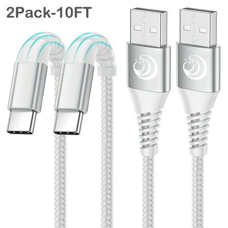 Photo 1 of 2Pack 10ft USB Type C Cable 3A Type C Charger Fast Charging Nylon Braided USB to USB C Cable for Samsung Galaxy A10e A20 A50 A51 A71 S20 S10 S9 Plus S