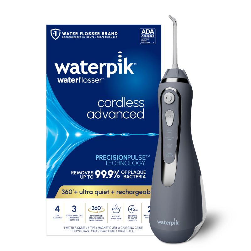 Photo 1 of ***CHARGER MISSING***Waterpik Cordless Advanced 2.0 Water Flosser For Teeth, Gums, Braces, Dental Care With Travel Bag and 4 Tips, ADA Accepted, Rechargeable, Portable, and Waterproof, Gray WP-587, Packaging May Vary***CHARGER MISSING***