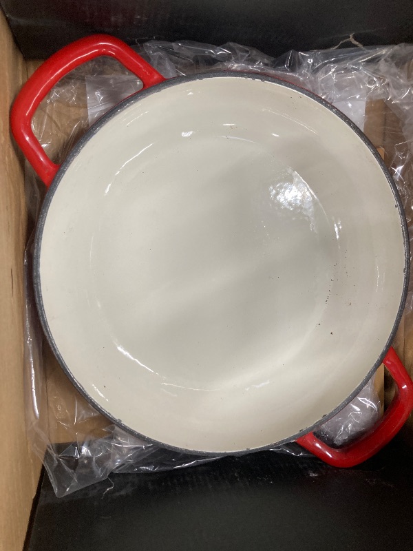 View 2 of ***ENAMEL IS CHIPPED***6 QT Enameled Cast Iron Dutch Oven - Sourdough for Bread Baking & Casseroles and more - 10 inch base, includes 5 Blade Bread Lame & Non-Stick Silicone Sling - Oven Safe to 500°F Bread Loaf Pan with Lid - Sourdough Bread Oven - Cast