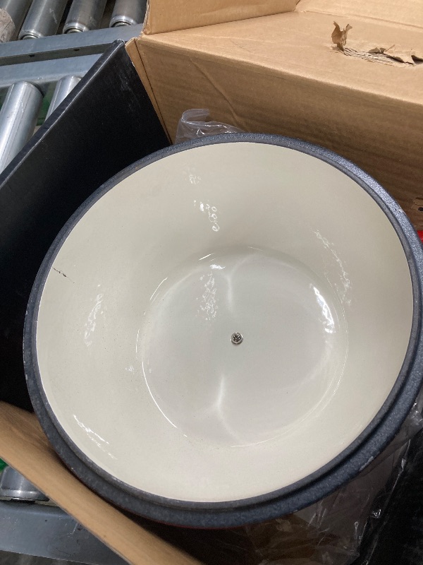 View 1 of ***ENAMEL IS CHIPPED***6 QT Enameled Cast Iron Dutch Oven - Sourdough for Bread Baking & Casseroles and more - 10 inch base, includes 5 Blade Bread Lame & Non-Stick Silicone Sling - Oven Safe to 500°F Bread Loaf Pan with Lid - Sourdough Bread Oven - Cast
