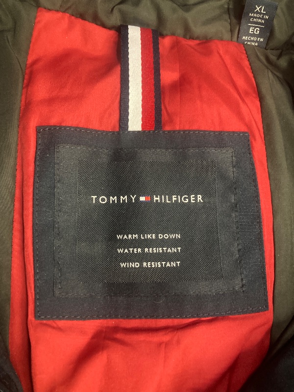 View 3 of ***THERE IS A TEAR ON THE BACK OF COAT, REFER TO PICS***Tommy Hilfiger Men's Arctic Cloth Full Length Quilted Snorkel Jacket (Standard and Big & Tall), Navy, X-Large***THERE IS A TEAR ON THE BACK OF COAT, REFER TO PICS**