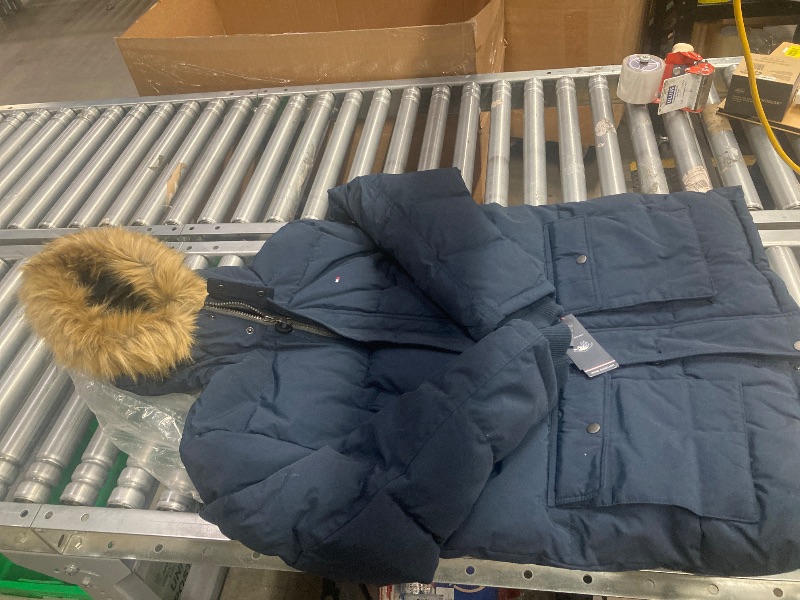 View 2 of ***THERE IS A TEAR ON THE BACK OF COAT, REFER TO PICS***Tommy Hilfiger Men's Arctic Cloth Full Length Quilted Snorkel Jacket (Standard and Big & Tall), Navy, X-Large***THERE IS A TEAR ON THE BACK OF COAT, REFER TO PICS**