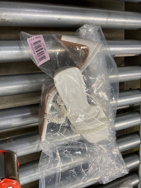 Photo 1 of **NO BOX**Carcuume Women's Square Toe Two Strap Open Toe Block Heels Sandals Slip On Shoes,White Pearl A SIZE 8