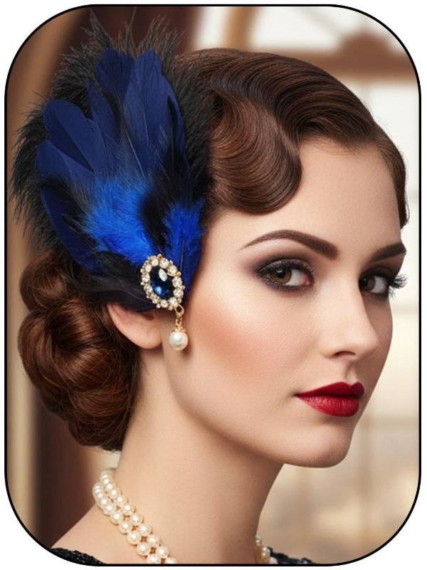 Photo 1 of **SEE PIC FOR EXACT PHOTO**Woeoe 1920s Feather Hair Clip Flapper Navy Blue Peacock Hair Clips Gatsby Fascinator Hair Accessories for Women ITEM IS BLACK