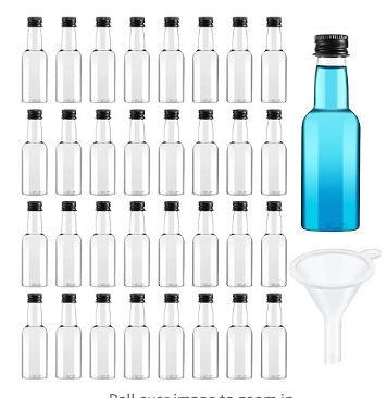 Photo 1 of 100 Pcs Mini Liquor Bottles Plastic Small Shot Bottles Mini Salad Dressing Bottle Empty Mini Alcohol Bottles with Black Cap Small Wine Bottles Hot Sauce Bottles Liquid Funnel Party Favors (1.7 Oz)