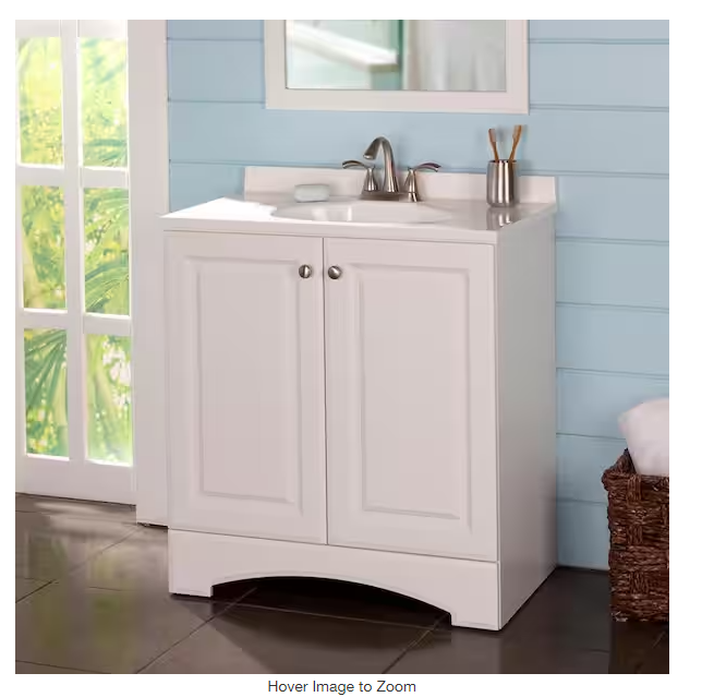 Photo 1 of 31 in. W x 19 in. D x 35 in. H Single Sink Freestanding Bath Vanity in White with White Cultured Marble Top
